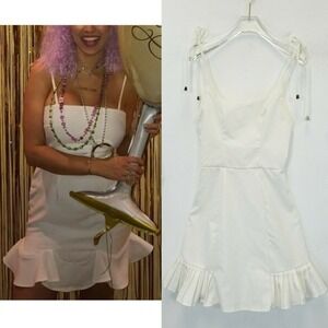 Strappy Mini Dress XS White Ruffle Hem‎ Y2K Cocktail Coquette HERE COMES THE SUN
